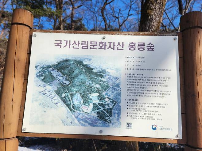 산림청은 숲과 나무, 자연물 가운데 역사·문화·생태적 가치가 뛰어난 대상을 '국가산림문화자산'으로 지정해 관리하고 있다. 홍릉숲에 가면 '국가산림문화자산'을 알리는 안내문이 있다.
