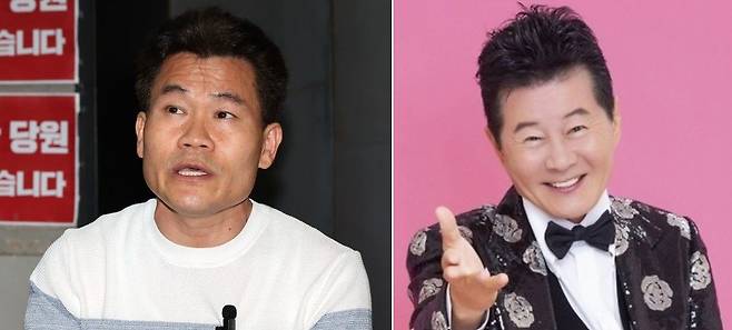 한국사 강사 출신 보수 유튜버 전한길(왼쪽), 가수 태진아. 사진 뉴스1·진아엔터테인먼트