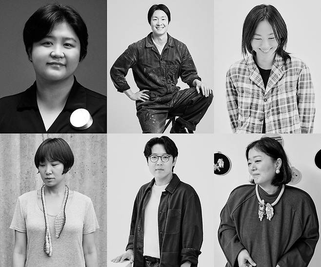 2026 로에베 크래프트 어워드의 최종 후보에 오른 6명의 한국 작가들. 맨 왼쪽 위부터 시계방향으로 조수현, 이종인, 이소명, 성코코, 박종진, 박지은 작가. 사진 로에베