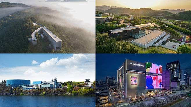 왼쪽 상단부터 시계방향으로 사유원, 대구간송미술관, 더현대 대구, 호텔 인터불고 대구 전경 / 사진=사유원
