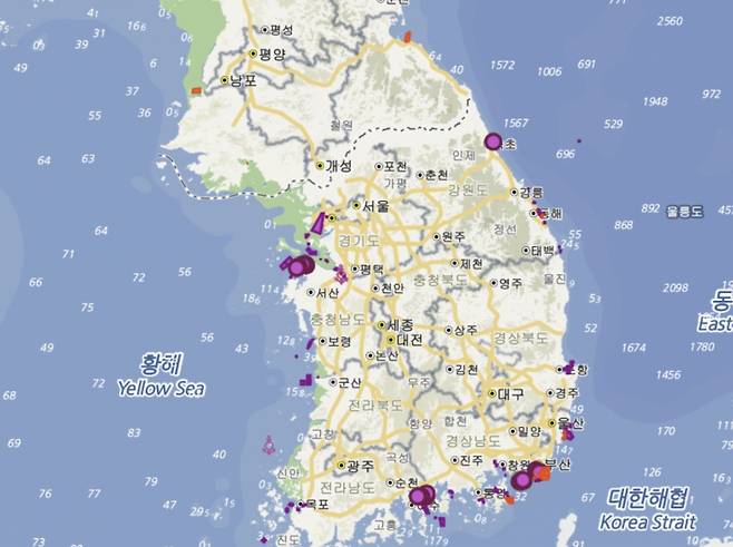 해양조사원 바다지도 서비스 캡쳐.
