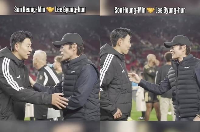 배우 이병헌이 미국 메이저리그사커(MLS) 개막전에서 LA FC의 손흥민과 인사를 나눴다. MLS 인스타그램
