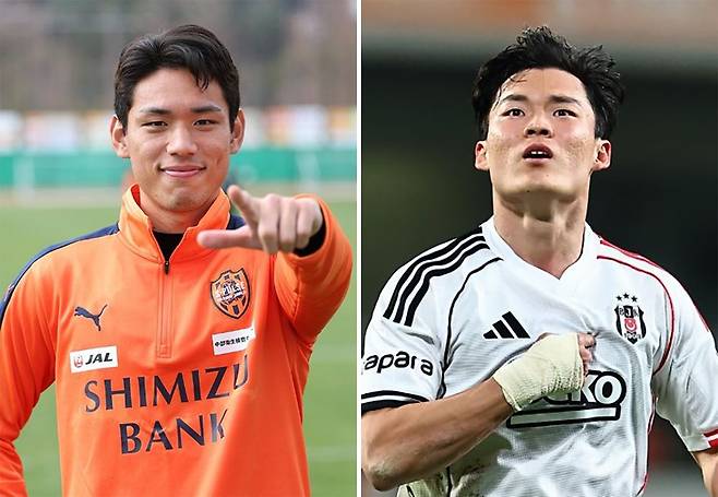 2026 북중미월드컵을 앞둔 한국 축구대표팀 공격진이 무력시위를 벌였다. 일본 J리그 시미즈 S펄스 오세훈(왼쪽 사진)과 이적생인 터키 쉬페르리그 베식타시 오현규가 나란히 골을 넣었다. 오현규는 특히 이적 후 3경기 연속 득점이다. [사진 시미즈·오현규 인스타그램]