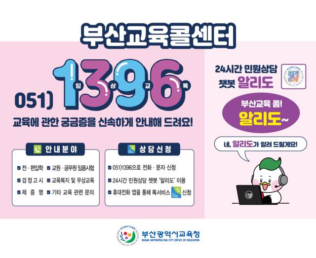 부산시교육청 24시간 민원 상담 챗봇 ‘알리도’ 안내 삽화. 부산시교육청 제공