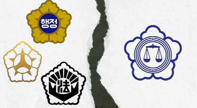 (왼쪽 위로부터)대한행정사회, 한국공인노무사회, 대한법무사협회 로고와 대한변호사협회(오른쪽) 로고 ⓒ시사저널 양선영 디자이너