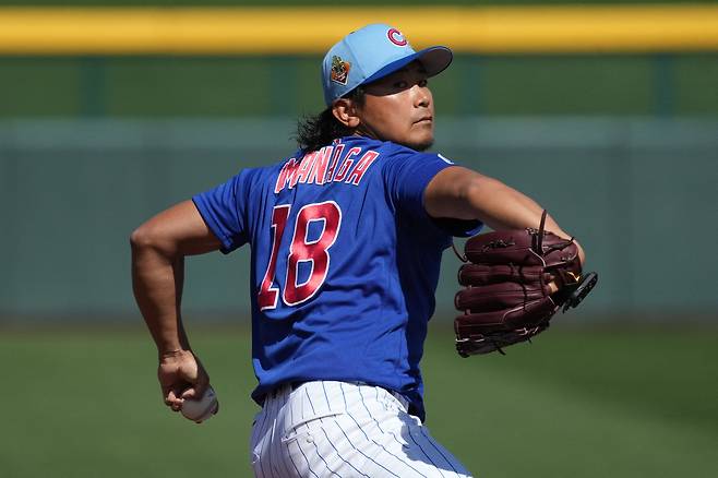 이마나가 쇼타가 25일 미국 애리조나주 메사의 슬로언 파크에서 열린 샌디에이고 파드리스와 2026 메이저리그 시범경기에 선발 등판해 공을 던지고 있다. 메사 | Imagn Images연합뉴스