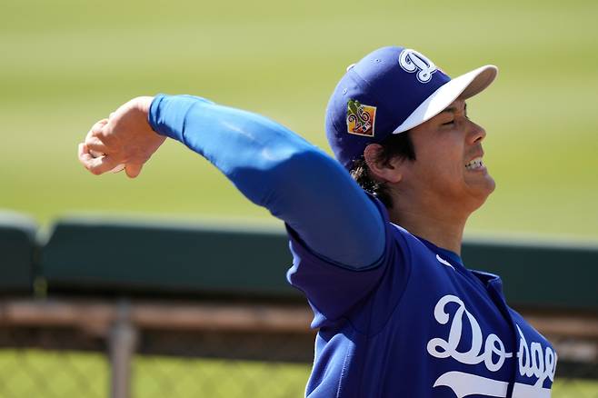 오타니 쇼헤이가 연습피칭을 하고 있다. AP연합뉴스