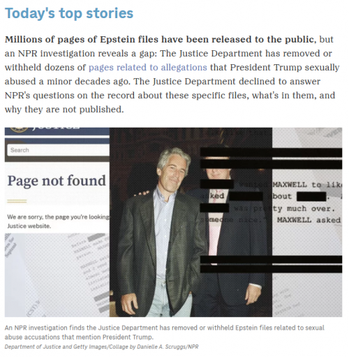 억만장자 성범죄자 엡스타인과 트럼프 미국 대통령. 미국 공영 라디오 NPR 24일 보도 캡처