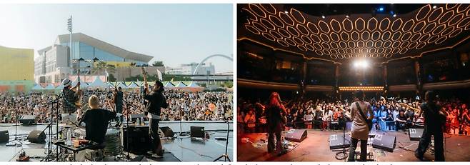 아시안 팝 페스티벌 2025에서 공연을 펼치는 요기 뉴 웨이브스(좌)와 하쿠(우)