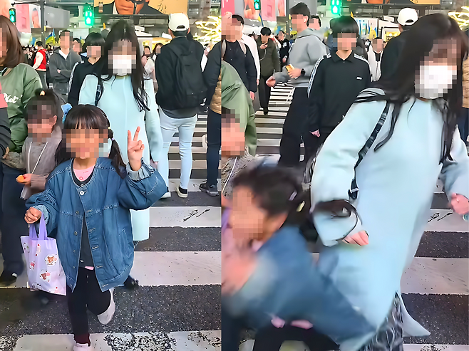 시부야 스크램블 교차로에서 대만 어린이 관광객을 고의로 밀친 영상이 확산하며 논란이 됐다. 사진=인스타그램(@peipeilin527)