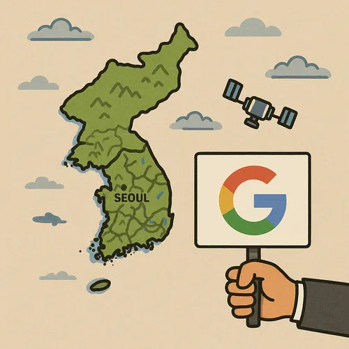 구글이 한국의 고정밀 지도 국외 반출을 요구하는 상황을 그린 일러스트. 챗GPT