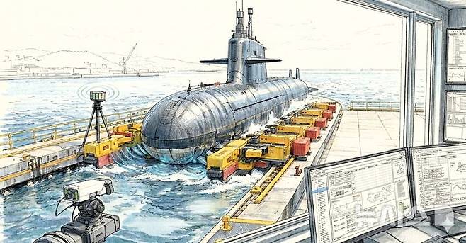 [창원=뉴시스]국립창원대학교 전기공학과 김태규 교수 연구진과 대학 기술지주회사 ㈜지유 연구진이 개발한 새로운 방식의 잠수함 상가시스템(Submarine Docking & Lifting System) 개념도.(사진=국립창원대 제공) 2026.02.27. photo@newsis.com
