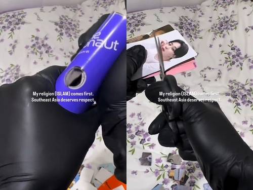 한국 아이돌 그룹 CD와 포토카드를 부수고 자르는 해외 팬 [스레드 앱 캡처. 재판매 및 DB 금지]