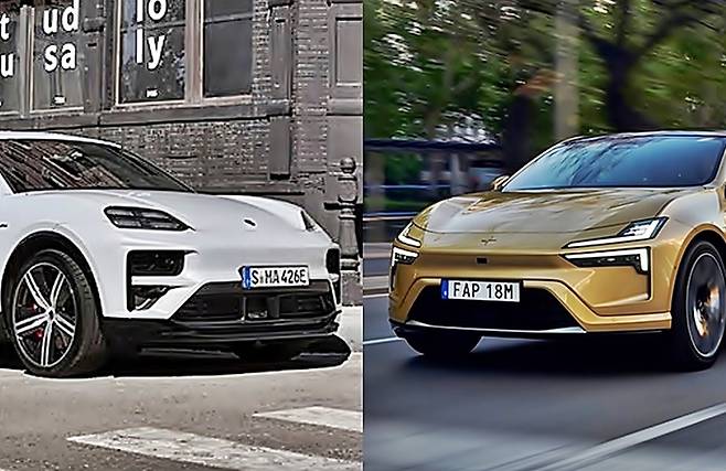 포르쉐는 ‘공공의 적’이다.  포르쉐 마칸과 폴스타4 [사진제공=포르쉐, 폴스타/ 편집=최기성 매경 디지털뉴스룸 기자]