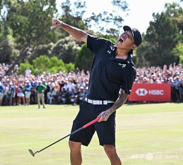 2026년 LIV 골프 시리즈 홍콩 대회에 출전하는 교포 선수 앤서니 김(미국). 사진은 2026년 LIV 골프 호주 애들레이드 대회 우승을 확정할 때 모습이다. 사진제공=ⓒAFPBBNews = News1 (사진을 무단으로 사용하지 마십시오.)