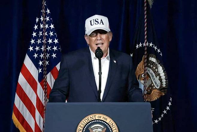 트럼프 미국 대통령이 지난달 28일 이란에 대한 미국의 공습과 관련해 성명을 발표하고 있다. 트럼프 X 캡처. AFP연합