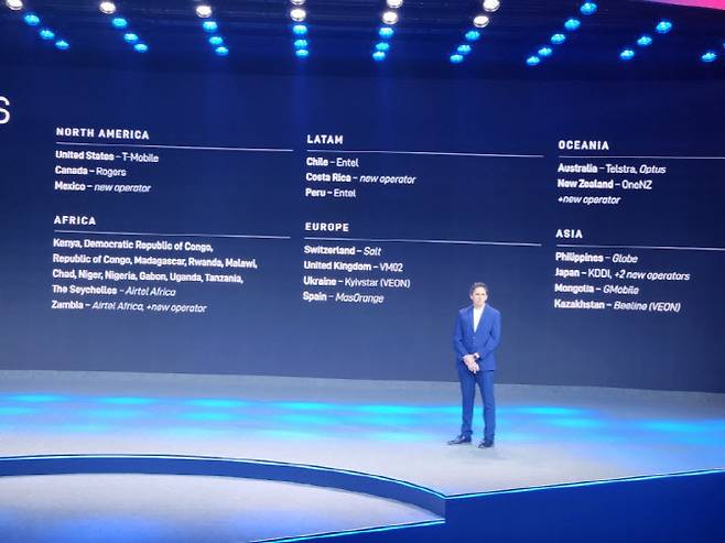 마이크 니콜스 스페이스X 스타링크 부문 수석부사장이 2일(현지시간) MWC26에서 '스타링크와 함께하는 위성-모바일 통신 기술의 미래' 주제로 기조연설을 하고 있다.(사진=이소현 기자)