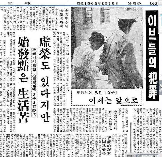 ‘이브들의 범죄’ 조선일보 1963년 8월6일자 보도.