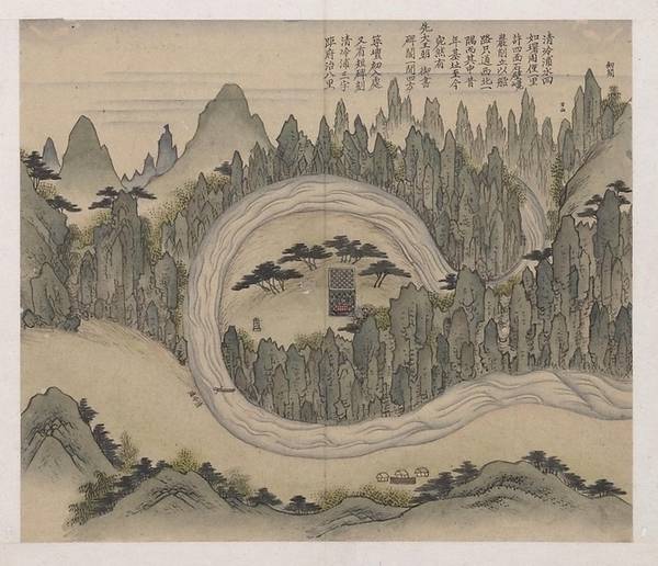 ‘월중도’ 8폭 중 단종의 유배지 청령포를 묘사한 진경산수화 ‘청령포도’(淸泠浦圖). 출처/한국학중앙연구원 장서각 소장