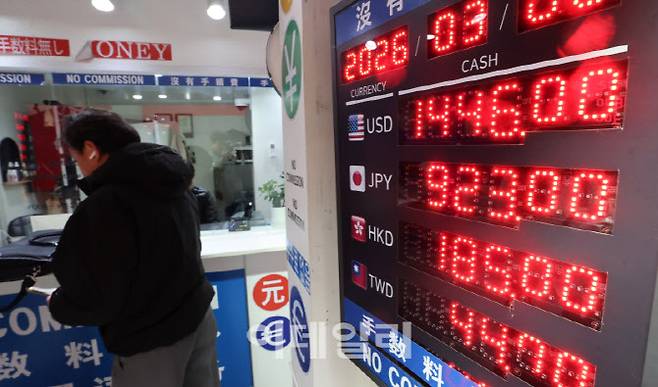 최근 1400원대 초반까지 안정됐던 원달러 환율이 중동 전쟁 리스크로 인해 1500원을 재돌파할 수 있다는 우려가 나오고 있는 가운데 2일 서울 명동 환전거래소를 찾은 외국인들이 환전을 하고 있다. (사진=방인권 기자)