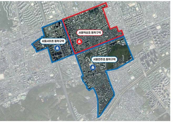 서울 역삼초·서이초·언주초 통합구역 위성 지도. 사진 한국교육개발원