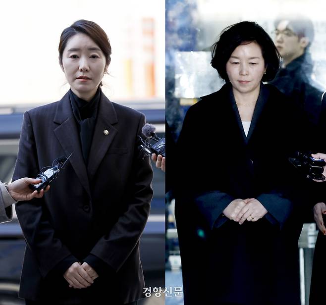 공천헌금 1억원을 수수한 혐의를 받는 강선우 무소속 의원이 지난 3일 구속 전 피의자 심문을 받기 위해 서울중앙지방법원으로 출석하고 있다(왼쪽 사진). 강 의원에게 공천헌금을 건넨 혐의를 받는 김경 전 서울시의원이같은 날 중앙지법에서 구속 전 피의자 심문을 마치고 대기장소로 이동하고 있다. 문재원 기자