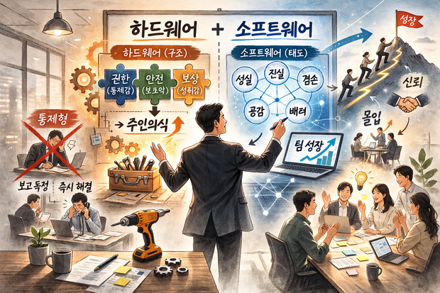 팀장 리더십을 묘사한 AI 이미지.