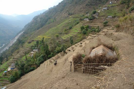 경사가 급한 산악지대의 계단식 경작지입니다. 열악한 환경에서도 가축을 기르고 터전을 일구는 모습에서 삶의 의지가 묻어나네요. 종일 척박하고 험준한 산길을 걷다 보면, 우리의 현실이 얼마나 풍요롭고 사치스러운지 새삼 느끼게 된답니다.