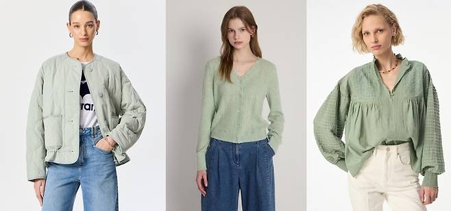 왼쪽부터 이자벨마랑, 아떼 바네사브루노, 바네사브루노 26SS 라이트 그린 컬러 신상품. [사진=LF]