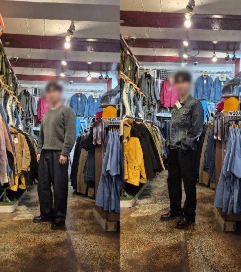 [서울=뉴시스] 왼쪽은 기자의 평상시 복장, 오른쪽은 서울 동묘 일대에서 고른 빈티지 의류로 완성한 코디. 문준호 인턴기자 *재판매 및 DB 금지