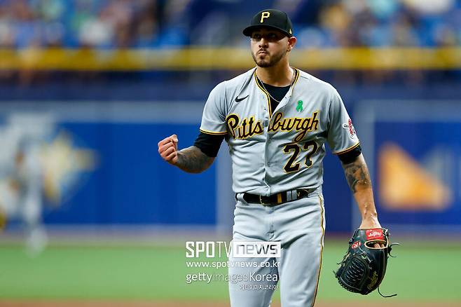 ▲ 2023년 피츠버그 당시 빈스 벨라스케즈. 벨라스케즈는 2024년과 2025년은 수술 및 한국행으로 메이저리그 출전 경력이 없다