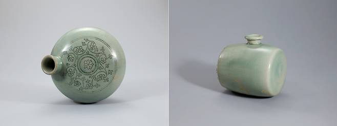 조선시대 제작 청자  왼쪽부터 청자 상감화당초문 자라병, 청자 장군 [호림박물관 제공. 재판매 및 DB 금지]