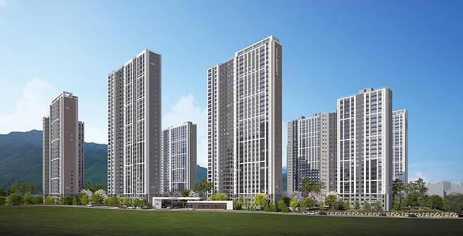 경북 경산시 상방동에 들어서는 ‘경산 상방공원 호반써밋 1단지’ 투시도. 대규모 공원을 끼고 있는 ‘공세권’ 단지다. 호반건설 제공