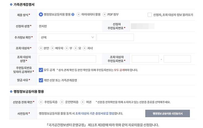 기본증명서, 가족관계증명서와 같은 서류 발급에 걸리는 시간, 복잡한 절차가 버튼 클릭 한 번으로 모두 생략됐다. (K-Geo 플랫폼)