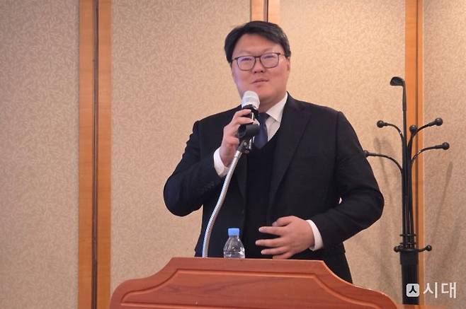 6일 항공기 부품 제조사 케이피항공산업이 기자간담회를 개최했다. 사진은 기자간담회에 나선 윤승욱 케이피항공산업 공동대표. /사진=이동영 기자