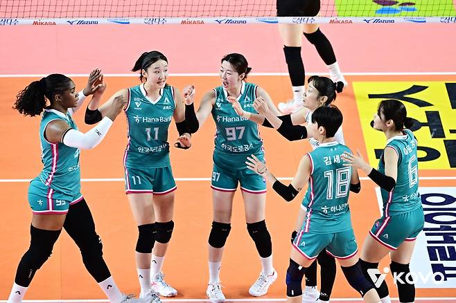 득점 후 기뻐하는 한국도로공사 선수들 [한국배구연맹 제공. 재판매 및 DB 금지]