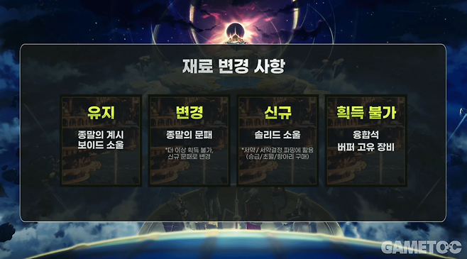 재료 변경 사항 (사진= 던파 공식 유튜브)