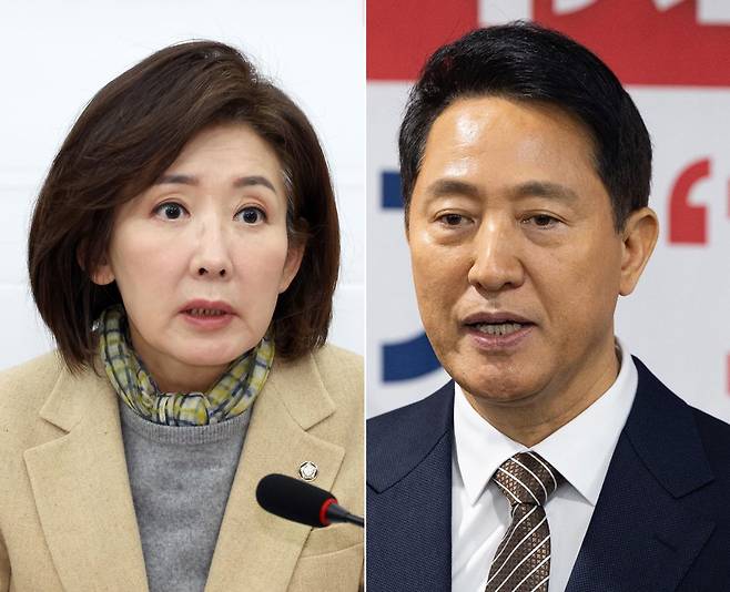 나경원 국민의힘 의원(왼쪽), 오세훈 서울시장. 뉴시스