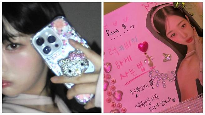 걸그룹 아이브 멤버 레이(왼쪽), 장원영이 각각 휴대전화와 다이어리를 꾸민 게시물을 자신의 인스타그램에 올렸다. 아이브 레이, 장원영 인스타그램