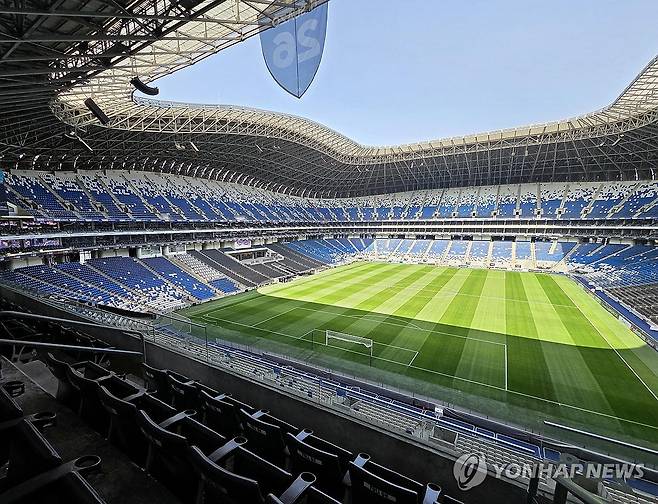 '월드컵 결전지' 멕시코 BBVA 스타디움 (몬테레이=연합뉴스) 이재림 특파원 = 11일(현지시간) 멕시코 누에보레온주에 자리한 BBVA 스타디움 전경. 홍명보호는 오는 6월 이곳에서 남아프리카공화국과 국제축구연맹(FIFA) 2026 북중미 월드컵 A조 3차전 경기를 펼친다. 2026.2.12 walden@yna.co.kr