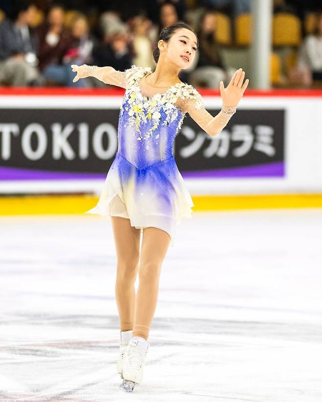 지난해 8월 라트비아에서 열린 2025~26 ISU 피겨스케이팅 주니어 그랑프리 1차 대회 프리스케이팅서 연기를 펼치고 있는 허지유. 사진=ISU