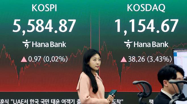 3월 6일 서울 중구 하나은행 본점 딜링룸 전광판에 종가가 표시되고 있다. 뉴스1