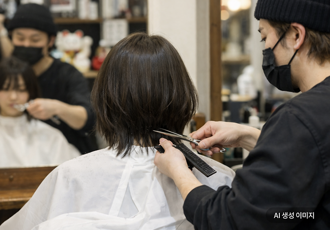 미용실에서 머리를 자르고 있는 모습을 AI로 추출한 이미지
