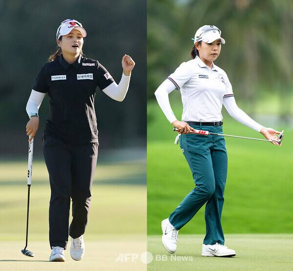 2026년 미국여자프로골프(LPGA) 투어 '아시안 스윙' 블루베이 LPGA 우승을 차지한 한국의 이미향 프로(사진 오른쪽), 함께 우승 경쟁한 최혜진 프로. 사진제공=ⓒAFPBBNews = News1 (사진을 무단으로 사용하지 마십시오.)