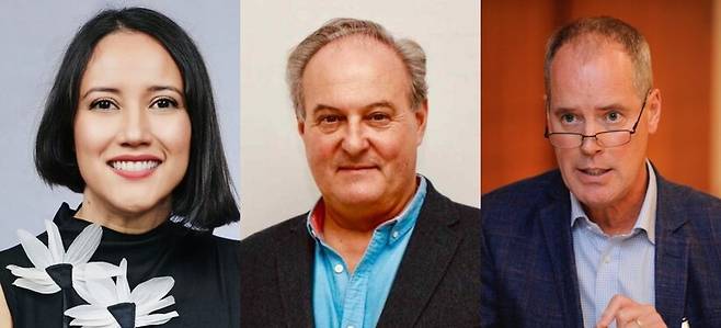 ‘빛의 혁명’으로 비상계엄을 이겨낸 대한민국 ‘시민 전체’(Citizen Collective)를 노벨평화상 후보로 추천한 3인의 정치학자. 왼쪽부터 아줄 아구이알 멕시코 과달라하라대 교수, 파블로 오나테 스페인 발렌시아대 정치학 교수, 데이비드 파렐 아일랜드 더블린대 정치학 교수. 각자 본인 제공