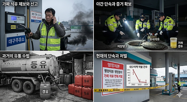 가짜 석유 단속 과정. <AI생성 이미지>