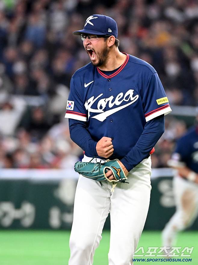 9일 일본 도쿄돔에서 열린 WBC(월드베이스볼클래식) 한국과 호주의 경기, 7회말 2사 3루 더닝이 호주 윌그로브를 삼진처리하며 이닝을 끝낸 뒤 환호하고 있다. 도쿄(일본)=허상욱 기자wook@sportschosun.com/2026.03.09/