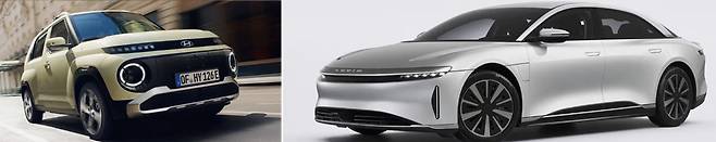 현대차 '인스터'(왼쪽)와 루시드의 '루시드 에어'  사진출처=현대차, 루시드