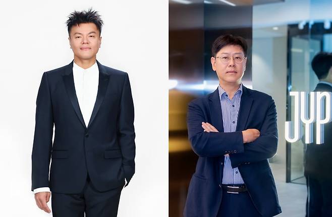 박진영 JYP엔터테인먼트 CCO, 정욱 대표이사 /사진=JYP엔터테인먼트 제공