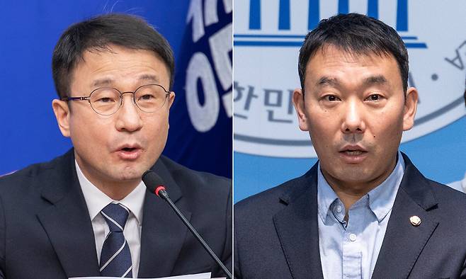 더불어민주당 한병도 원내대표(왼쪽)와 김용민 의원. 연합